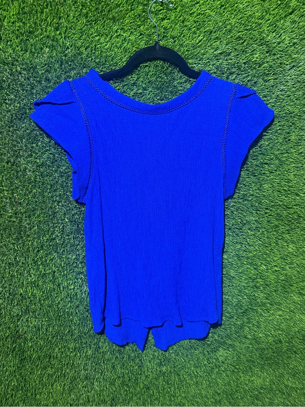 Blue Short Sleeve Knit Top - Women's Casual Tee